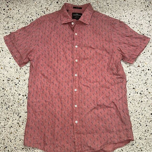 Rodd & Gunn Italy 100% linen flamingo shirt button down up medium m - Picture 2 of 6